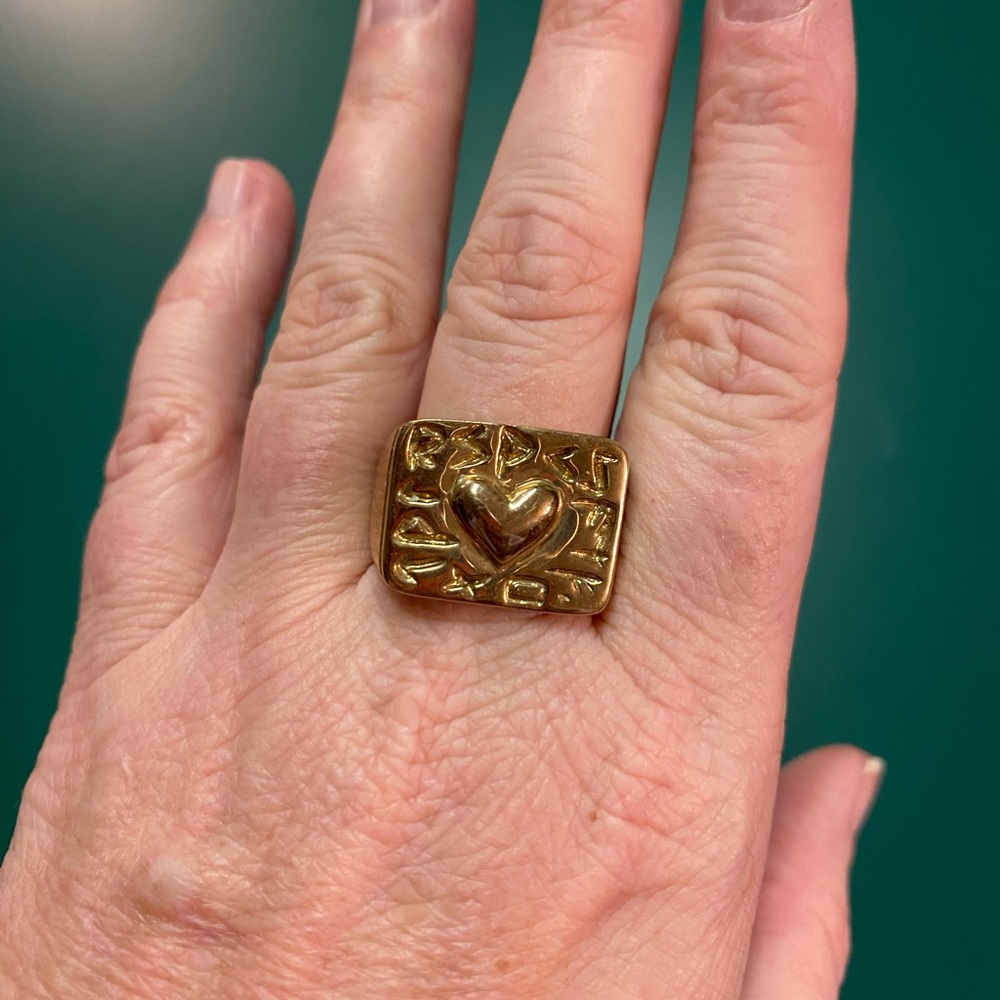 Gold Heart Embossed brass Ring